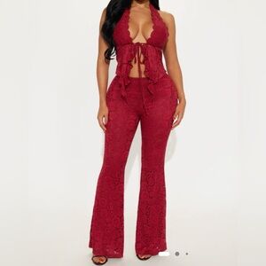 Fashion Nova Violetta Lace Pant Set Burgundy Small